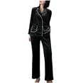 thumbnail image 2 of BONIXOOM Family Christmas Pajamas Matching Sets Silk Pajamas For Women Loungewear Belt Long Sleeve Solid Sleepwear Sets Black M, 2 of 3