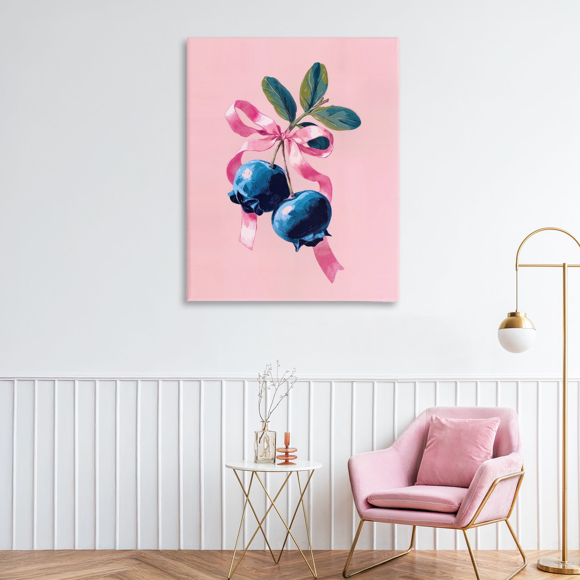 Stupell Industries Blueberry Branch with Pink Bow Canvas Wall Art, design by Imagine It Images