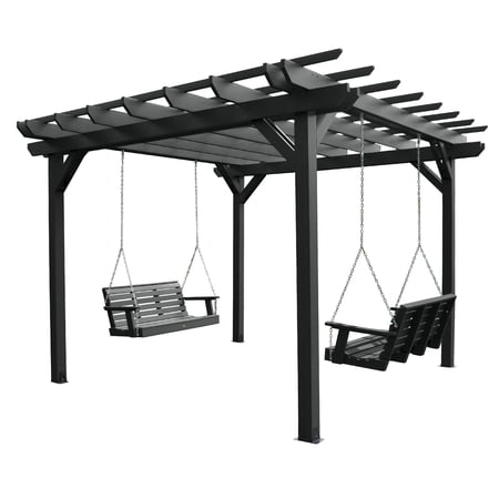 Highwood Bodhi 12' x 12' Pergola Set with Two 4ft Weatherly Porch Swing - Outdoor, Eco-friendly, Synthetic Wood