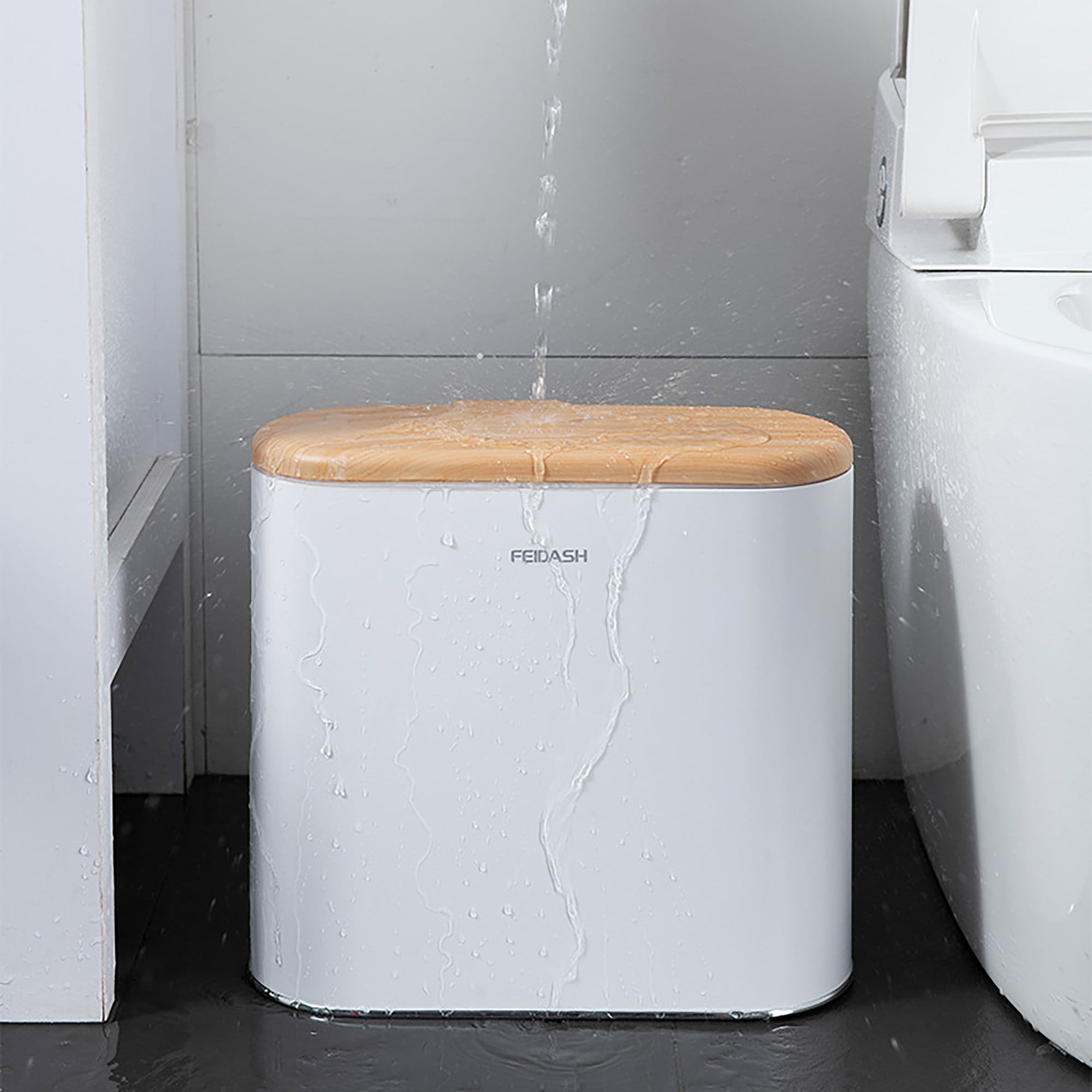 Small Trash Can with Lid, 2.4 gal Plastic Garbage Can, Rectangle Waste Basket with Inner Bucket for Bathroom Kitchen