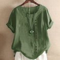 thumbnail image 2 of MSJUHEG Womens Linen Tops Gauze Button Down Shirts for Women Seersucker Tops for Women Tunic Top Loose Solid Color Casual Shirts Bohemian Shirts Tops for Women Army Green L, 2 of 3
