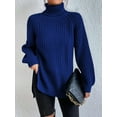 thumbnail image 2 of EYIIYE Chandail d'Automne Hiver pour Femmes à Manches Longues Col Roulé Tricoté chandail Couleur Unie Ourlet Fendu Long Tricoté Ample Décontracté Confortable, 2 of 8