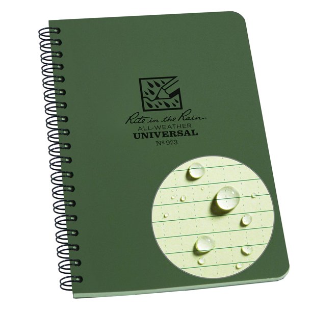 Cuaderno Rite in the Rain, impermeable, con forma de espiral lateral, color verde