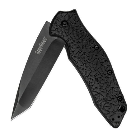 Kershaw Kuro Pocket Knife (1835TBLKST); 3.1 In. 8Cr13MoV Black-Oxide Coated Serrated Tanto Blade; Glass Filled Nylon Handle, SpeedSafe Assist, Flipper, Liner Lock, Three-Position Pocketclip; 3.2