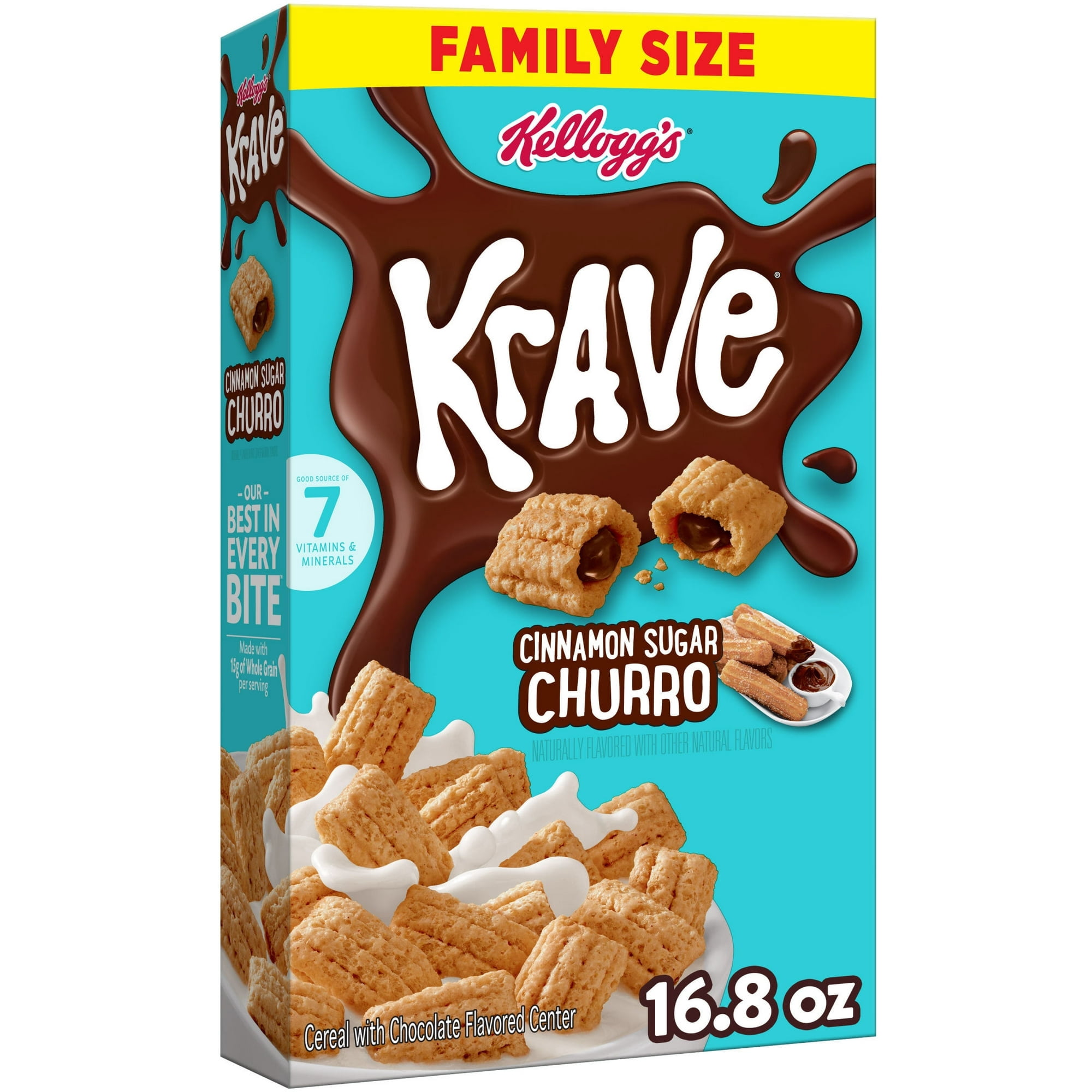 Kellogg's Krave Breakfast Cereal, Breakfast Food, Family Size, Cinnamon Sugar Churro, 16.8oz Box (1 Box)pack of 4