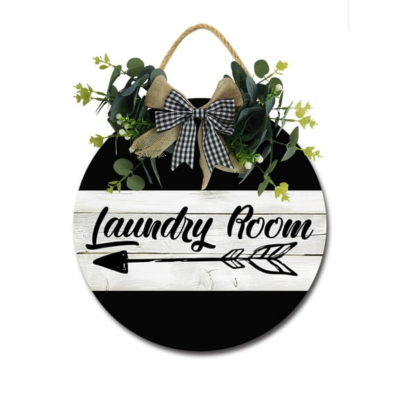 Laundry Room Sign Front Door Porch Decorations, Round Rustic Wood Hanging Sign for Farmhouse Porch Outdoor Home Holiday Front Door Sign Decor