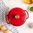 thumbnail image 2 of Lodge 4.5 Quart Enameled Cast Iron Dutch Oven with Lid – Dual Handles – Oven Safe up to 500° F or on Stovetop - Use to Marinate, Cook, Bake, Refrigerate and Serve – Ruby with Gold Knob, 2 of 4