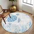 thumbnail image 2 of Round Rugs 5Ft, Blue Turtle Coastal Round Area Rug Washable Indoor Throw Carpet, Coral Summer Beach Nautical Ocean Blue Soft Non Slip Circle Rug for Cabinet Bathroom Home Decor Aesthetic, 2 of 8