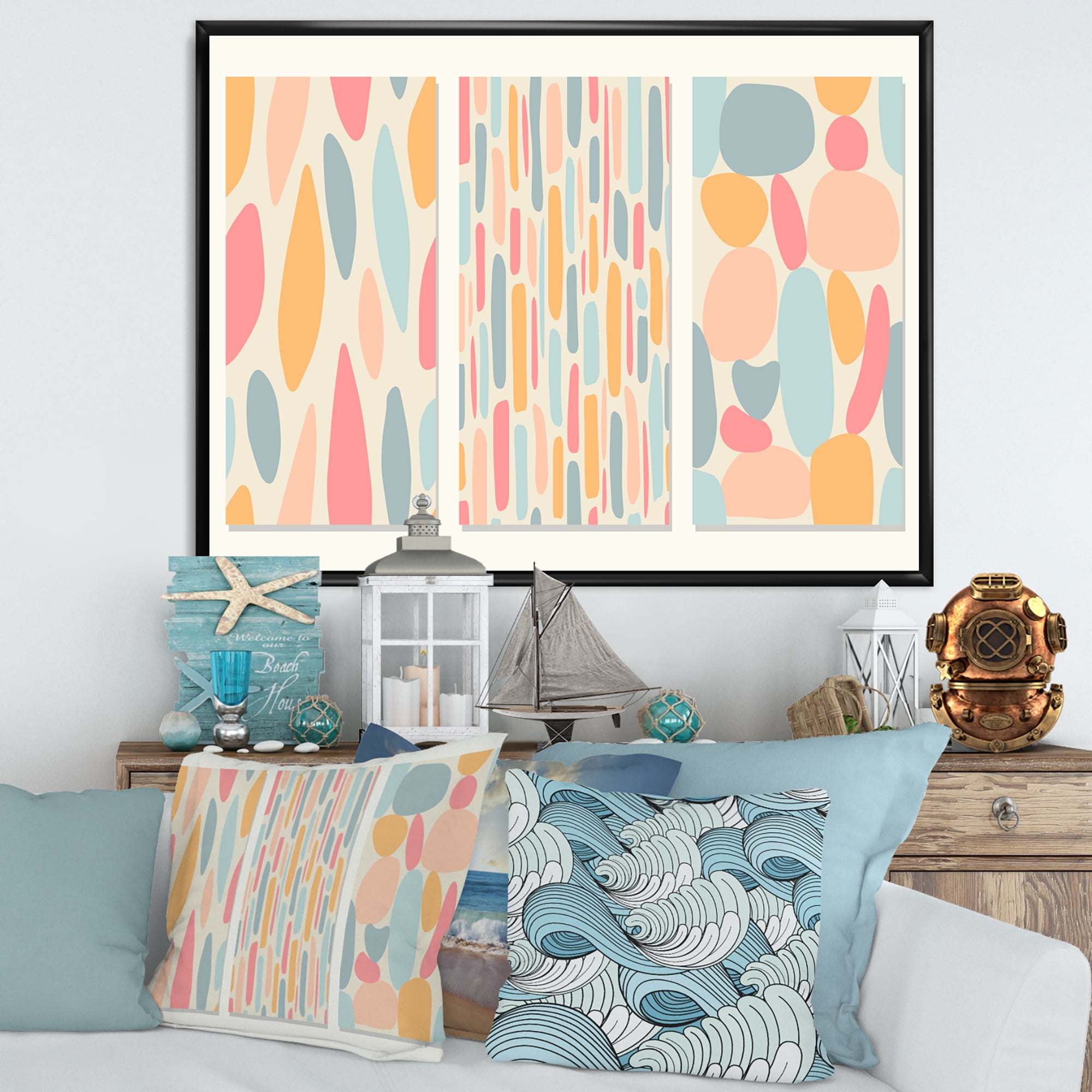 Designart 'Patchwork of Pastel Organic Shapes' Modern Framed Canvas Wall Art Print
