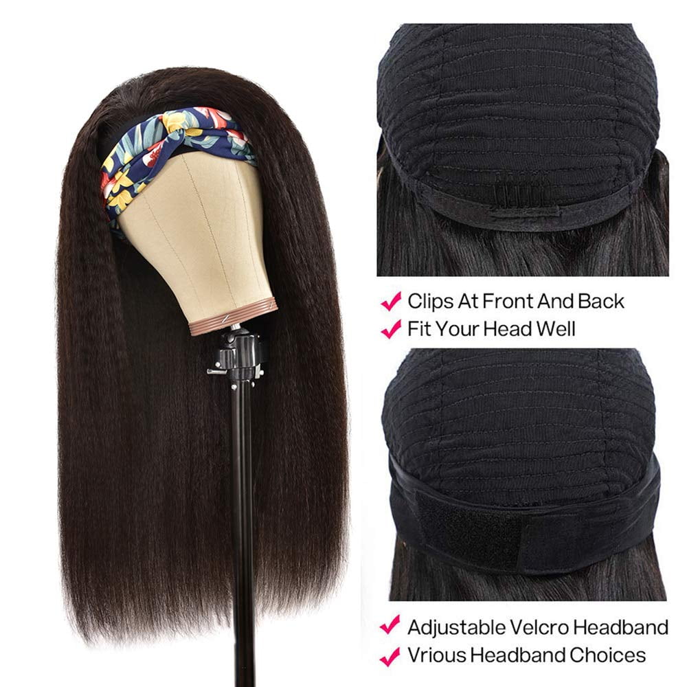 Headband Wig Human Hair Straight Glueless None Lace Front Headband Wig Brazilian Virgin Hair Wigs for Black Women - 14 inch