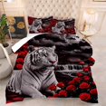 thumbnail image 1 of Juego de edredón VTKON Kids Tiger de tamaño completo con estampado de rosas rojas en 3D, 1 of 7