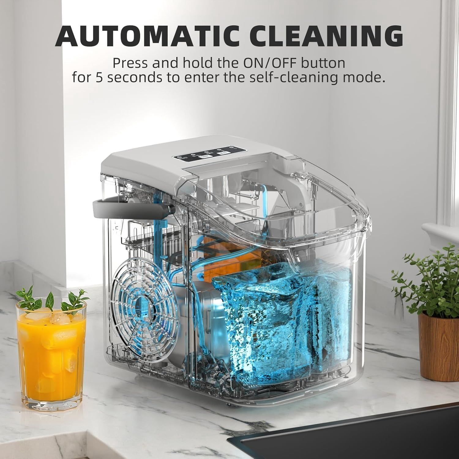 Countertop Ice Maker, Portable Ice Machine with Carry Handle, 26.5Lbs/24H, 2 Sizes Bullet Ice, 8Cubes in 6 Mins Office/Kitchen/Bar Grey