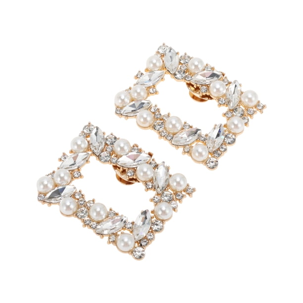 Accesorios de zapatos únicos 2 piezas, decoraciones de zapatos de estilo clip cuadrado desmontable de perlas de moda, tono dorado