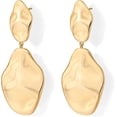thumbnail image 4 of 14K Gold Plated 925 Sterling Silver Column Tear Drop Dangle Earrings| Lightweight Hammered Dangle Earrings for Women, 4 of 7