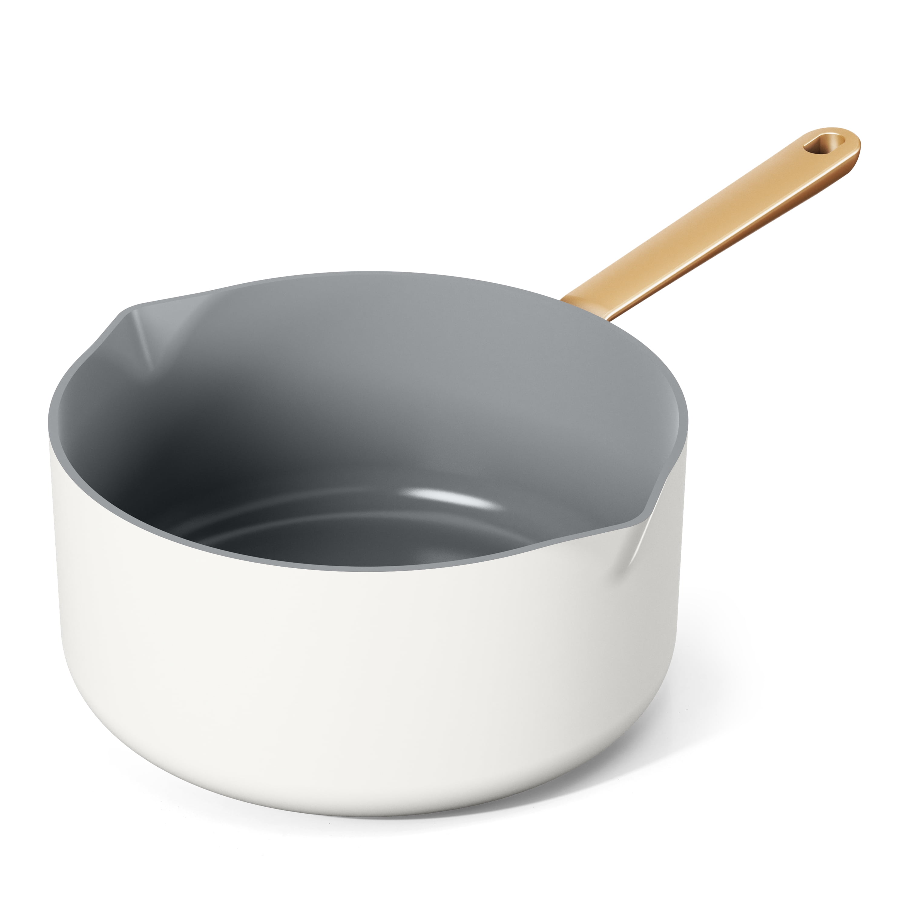 Beautiful 3 Quart Covered Sauce Pan with Strainer Lid and EverGood Ceramic Nonstick Coating, White Icing by Drew Barrymore