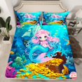 thumbnail image 2 of jejeloiu Cute Mermaid Queen Sheet Sets,Watercolor Sealife Coral Flat Sheet,Gold Underocean Treasure Queen Fitted Sheet For Girls Boys,Microfiber Bedroom Decor,4-Piece, 2 of 7
