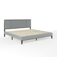 thumbnail image 2 of Martha Stewart Jett King Size Solid Wood Platform Bed with Upholstered Base and Inset Paneled Headboard, Wood Slat Bottom, No Box Spring Needed, Brown Gray/Gray, 2 of 11