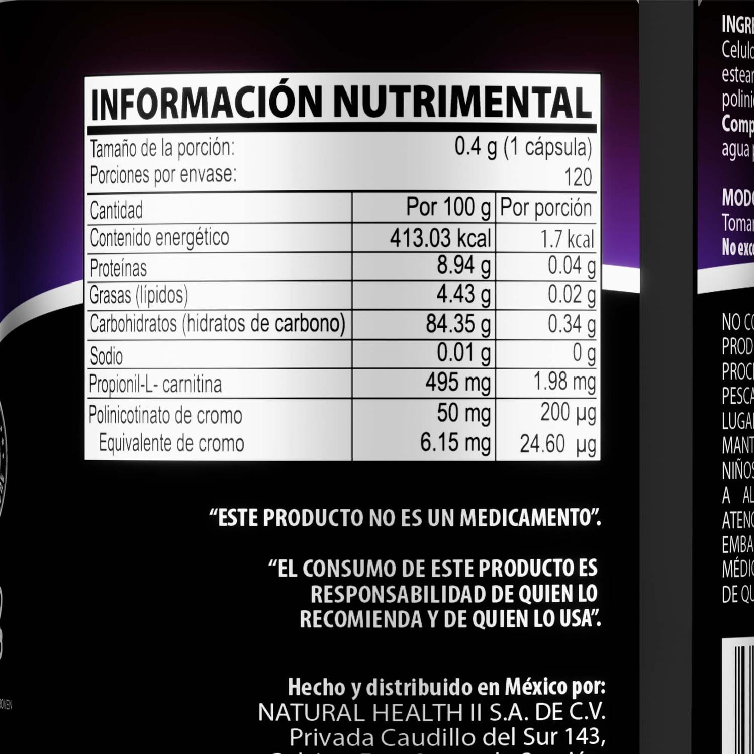 Cromo 400 Con L - Carnitina 120 Caps Natural Health