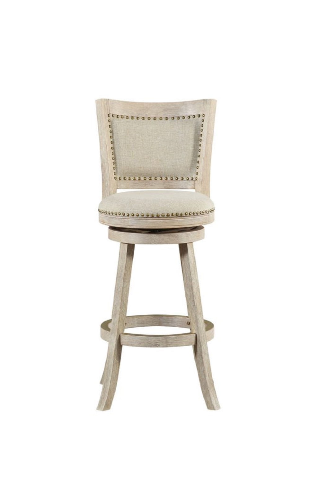 Boraam Melrose 29in. High Back Swivel Wood Bar Stool, Ivory Wire-Brush Finish