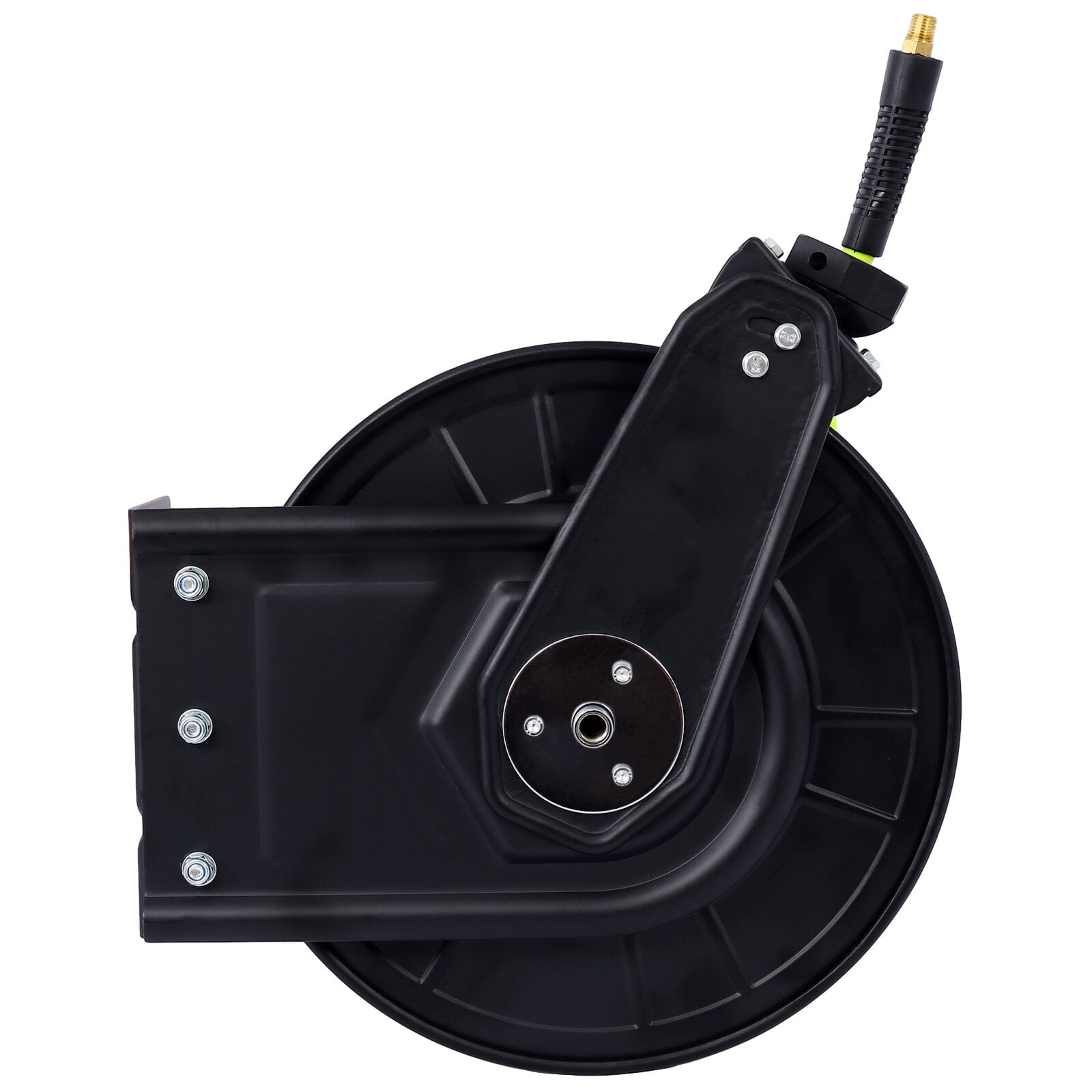 Retractable Air Hose Reel With 3/8" Inch x 50' Ft,Heavy Duty Steel Hose Reel Auto Rewind Pneumatic,Industrial Grade Rubber Hose,300 PSI,Black,