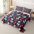thumbnail image 3 of Castle Fairy Football Soccer Basketball Baseball Twin Quilt Set,Sport Theme Twin Coverlet Set,Blue White, 3 of 7