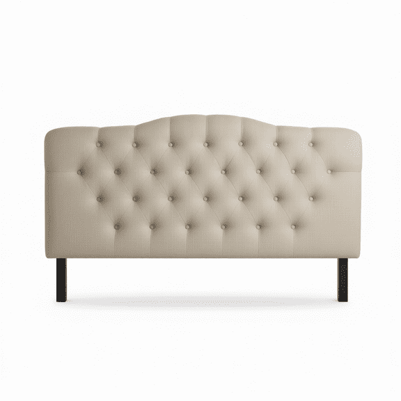 Beige Tufted Upholstered Headboard with Curved Top and Black Legs for King Size Bedroom