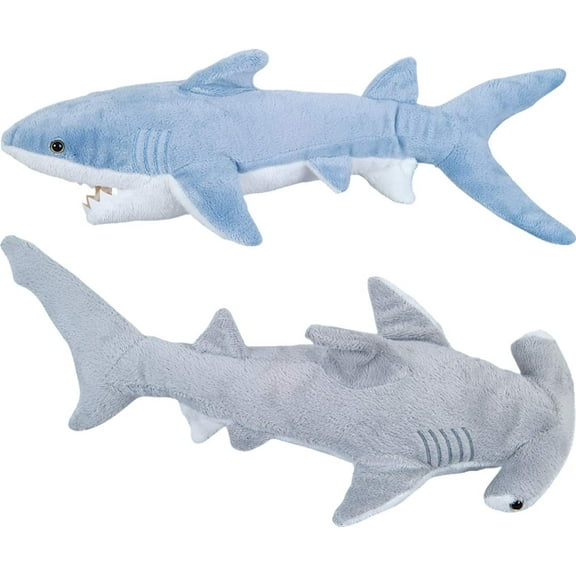 Bedwina 2-Pc Shark Plush Toy Set 14” Mako & 13” Hammerhead Shark Plush Stuffed Animals