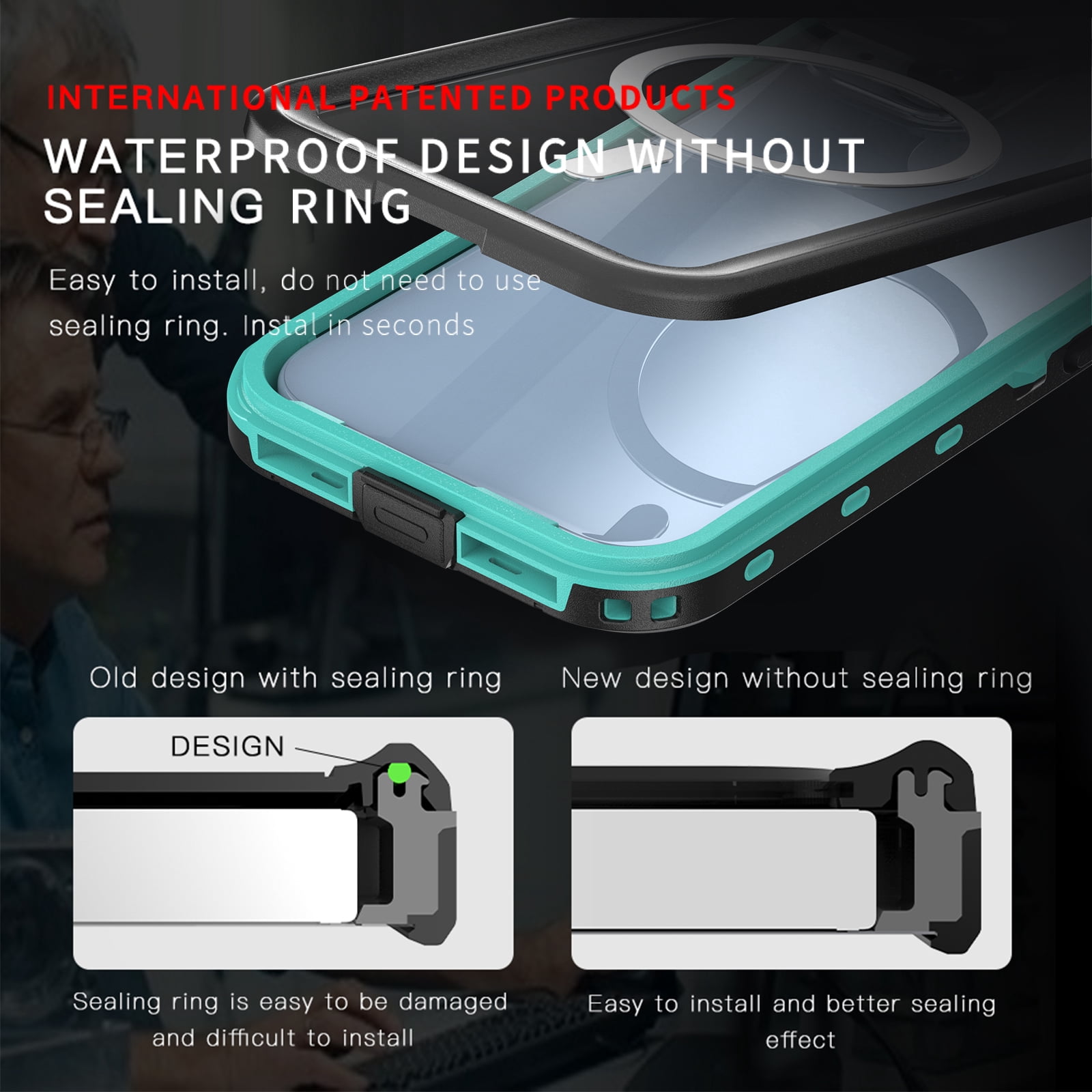 Allytechgroup Waterproof Case for iPhone 15, Full Body Protection Built-in Screen Protector MagSafe Wireless Charging Dustproof Shockproof Cover Case with Transparent PC, Grassblue