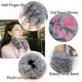 thumbnail image 6 of 2Pairs Cat Claw Paw Winter Plush Half Finger Gloves Mitten For Girls, 6 of 6