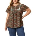 thumbnail image 1 of GRACE & GRANDEUR Blusa de mujer de talla grande con estampado floral de Pascua, cuello con lazo y mangas con volantes 4X negra, 1 of 6