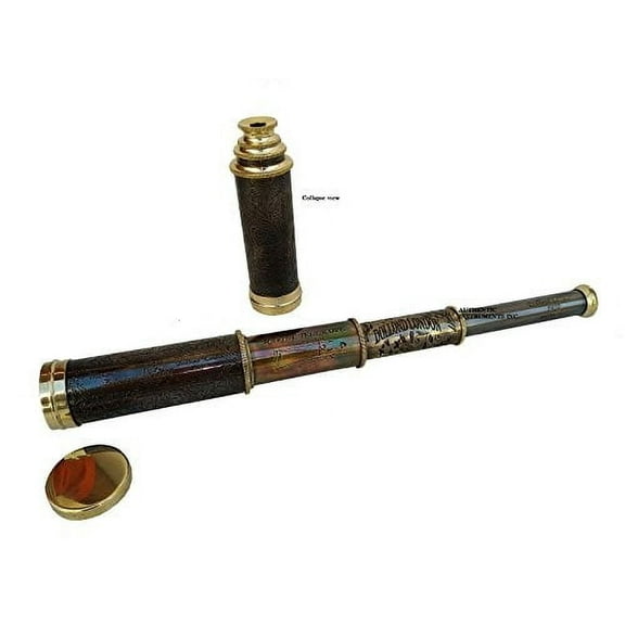 12-Inch Handheld Brass Pirate Telescope with Engraved Imprints – Vintage Maritime Collectible