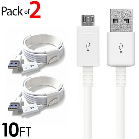 2x Micro USB Cable Charger For Android, FREEDOMTECH 10ft USB to Micro USB Cable Charger Cord High Speed USB2.0 Sync and Charging Cable for Samsung Galaxy S6, S7, HTC, Moto, Nokia, MP3, Tablet and More