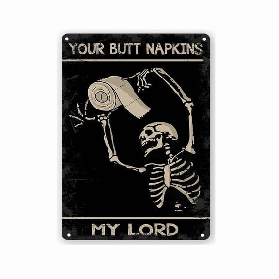 Toilet Sign Funny Metal Retro Skeleton Decorate Black Vintage Tin Signs Wall Art Perfect For Home Washroom Bathroom Decoration Accessories for Home Man Cave Halloween Signage 8x12 Inches Classic