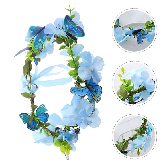 SEWCHICS Flower Crown Headband Girls Crown Headband Hair Decoration Blue 1Set