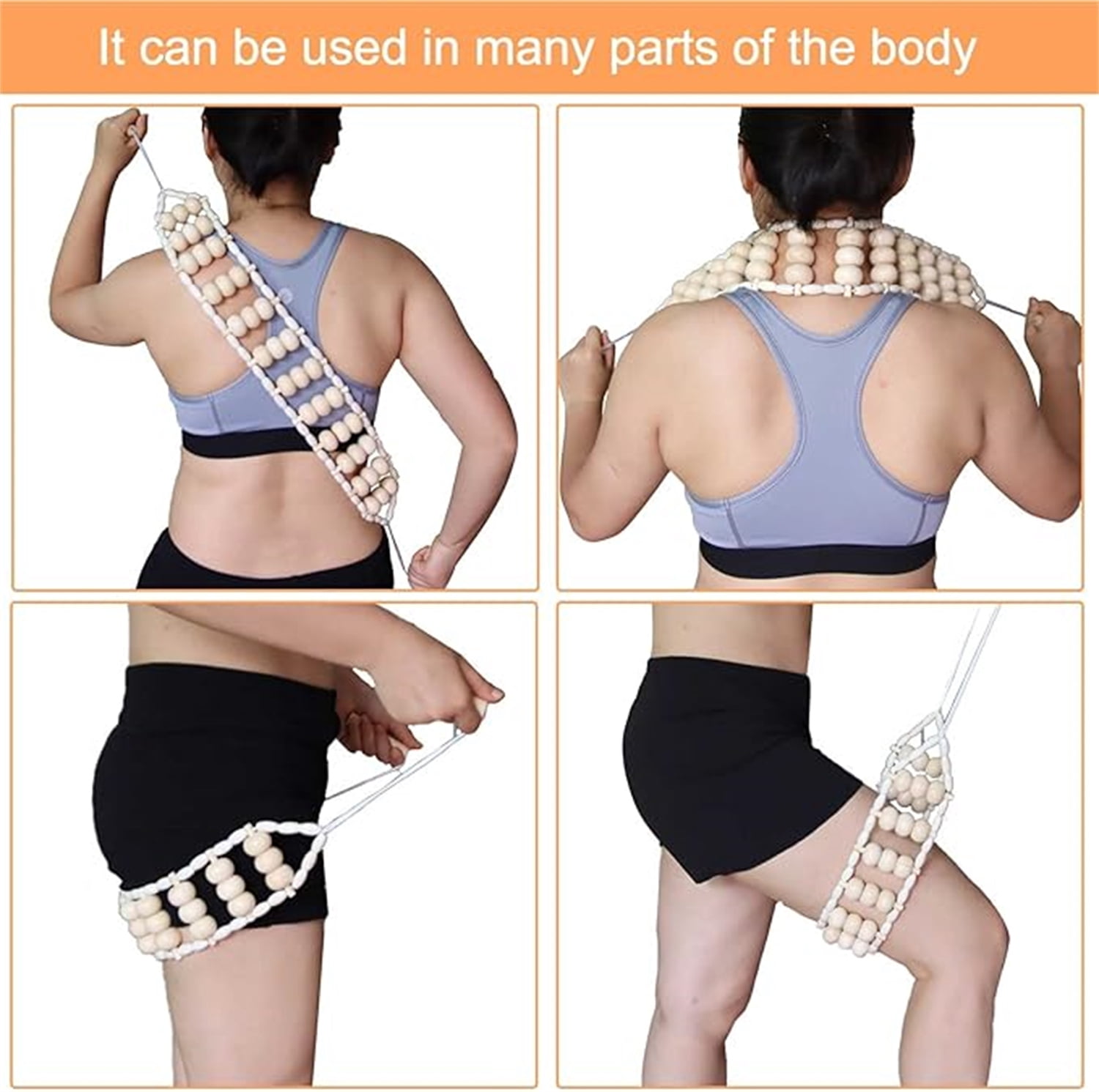 Manual Massage Strap,Portable Handheld Rolling,Wood Back Massager Roller Rope for Back Neck Leg Pain Relief
