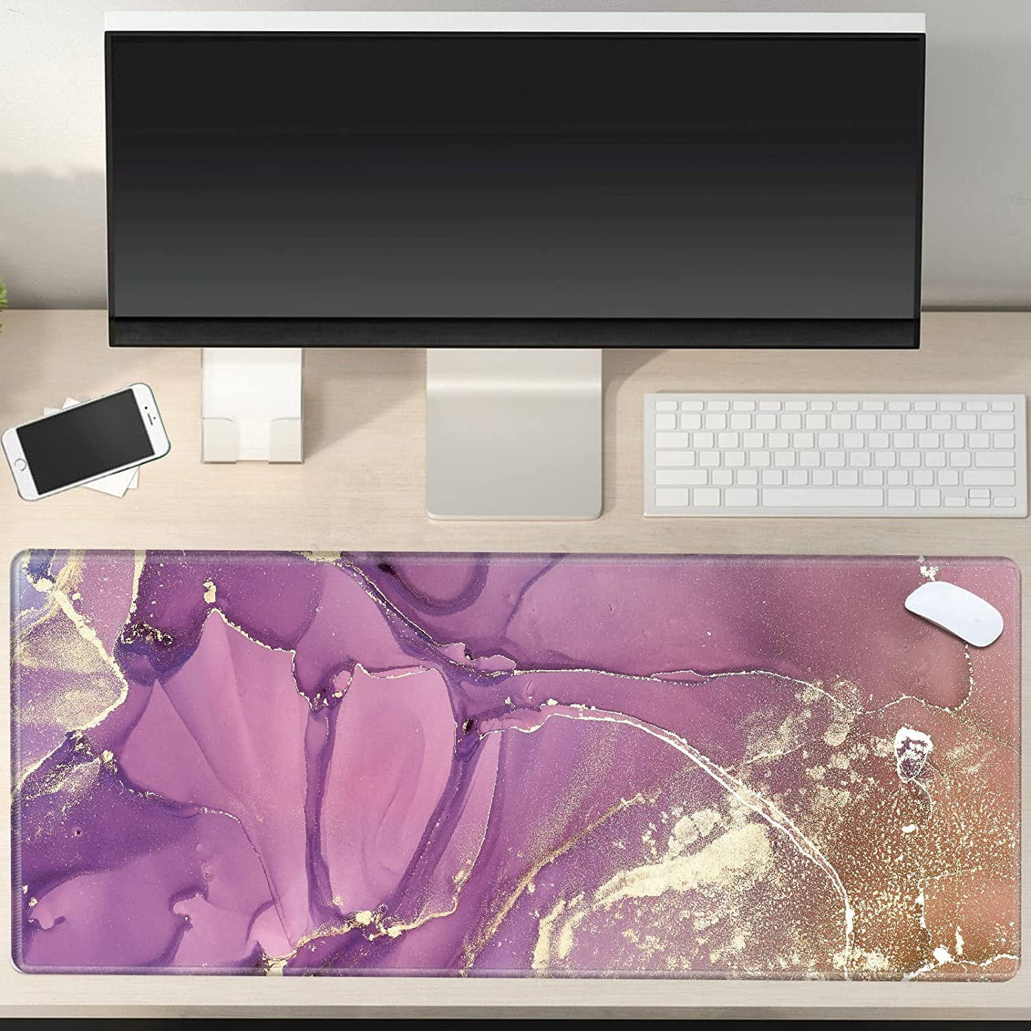 Keyboard Desk Mats On Top of Desks Desk Pad Purple Marble for Keyboard