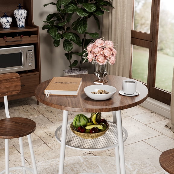 Pinovk 3-Piece Bar Table Set with 2 Bar Stools – Modern Pub Table with Backrests & Storage Shelf