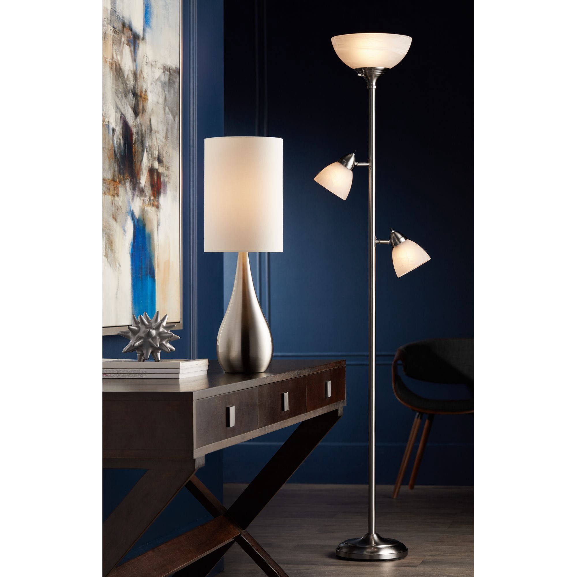 360 Lighting Modern Accent Table Lamp 21" High Brushed Nickel Metal Teardrop White Cylinder Shade for Bedroom Living Room House Bedside Nightstand