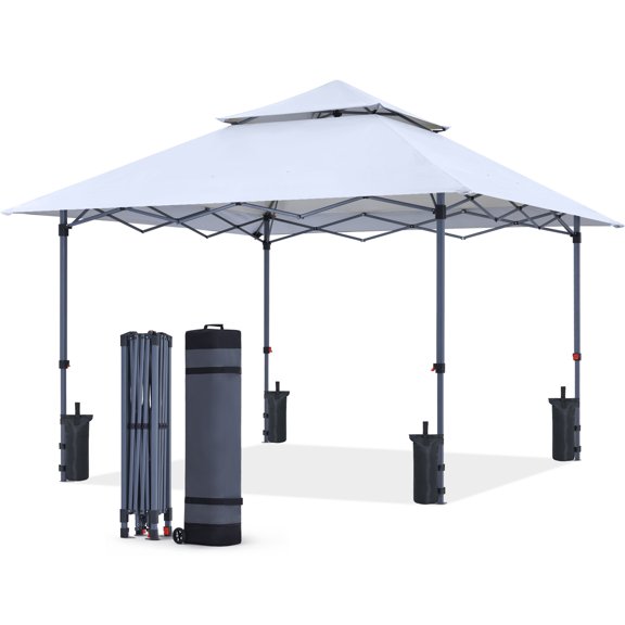 MASTERCANOPY 13' x 13' White Pop-up Outdoor Canopy, Auto Extending Eaves