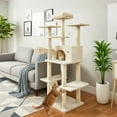 thumbnail image 4 of Gymax 63'' Large Cat Tree for Indoor Cats w/Plush Top Perch Condo Hammock Basket Bed Beige, 4 of 10