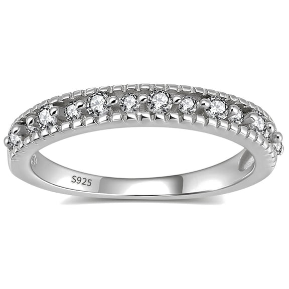 Alessia Wedding Band for Women Sterling Silver CZ Anniversary Half Eternity Band Stackable by Ginger Lyne