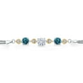 thumbnail image 2 of Gem Stone King 925 Sterling Silver and 10k Yellow Gold White Moissanite London Blue Topaz and White Lab Grown Diamond Bracelet for Women (3.48 Cttw, Round 7MM and 6MM, 6.5/7/7.5 inch, Made in Italy), 2 of 4