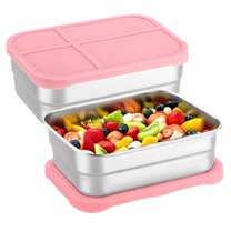 Bxaolu 2-Pack Stainless Steel Snack Containers for Ki-ds Adults - 720ml(24oz) Leakproof Reusable Food Containers with Lids | Stackable Metal Lunch Box for Home, Office, Travel, Pink