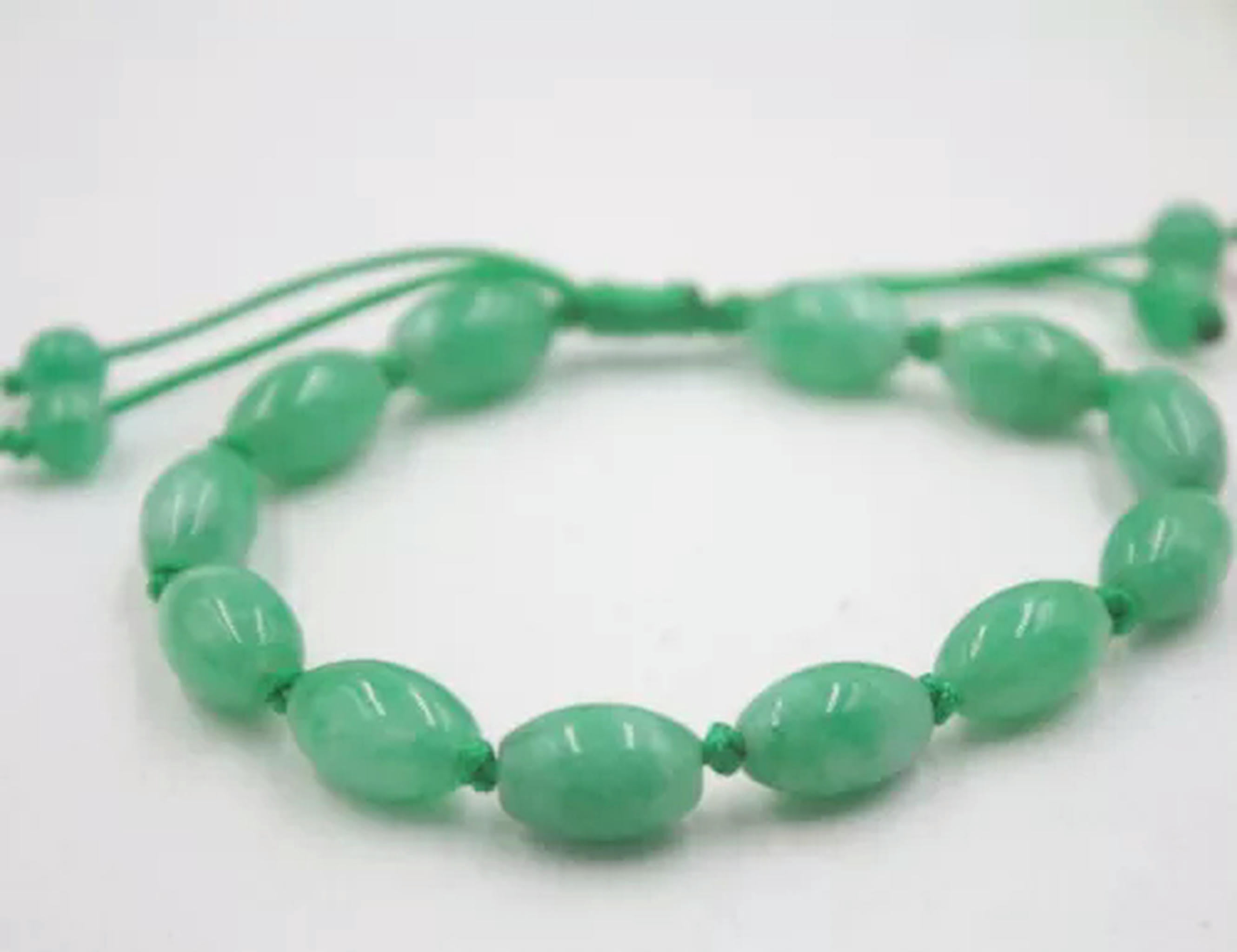 HOOUN Real Natural Jade Jadeite Bracelet Green Oval Beads Women Men Rope Weave Link