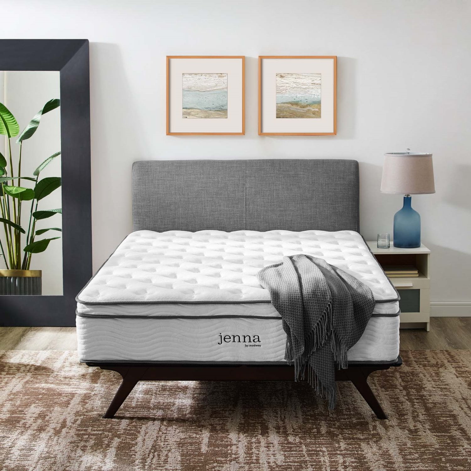 14inch Mattress, Innerspring, King Size, White, Fabric, Bedroom, Modern Contemporary HB35139