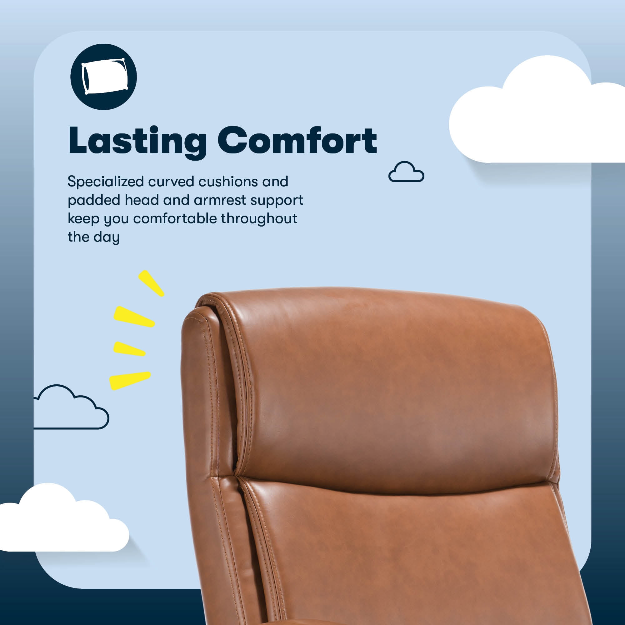 Serta Comfort Ergo Executive Office Chair, Ergonomic Mid-Back Design with Lumbar Support, Bonded Leather, Cognac