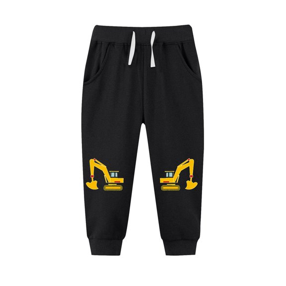 CQONEPT Fleece Sweatpants for Girls Lounge Loose Fit Drawstring Jogger Pants Print Fashion Active Pant with Pockets Black 3-4Years