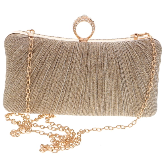 Mobestech Elegant Golden Evening Bag with Pleated , Versatile Carry Options for Women’s Special Occasions
