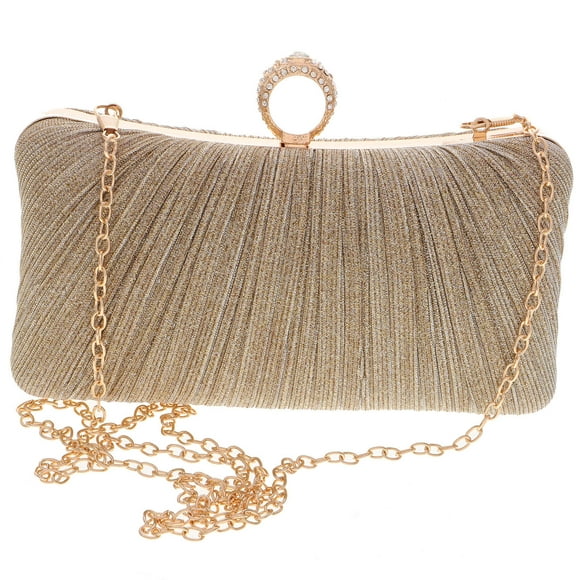 SOPOTUTU Evening Bags for Women Formal 1Pcs Golden Pleated Clutch Purse With Crossbody Strap 7.47X4.91X2.36In