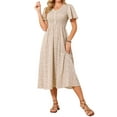thumbnail image 2 of INSPIRE CHIC Women's Summer Smocked Casual Floral Midi Dress Flutter Short Sleeve V Neck Boho A Line Flowy Sundress Long Dresses S Apricot, 2 of 5